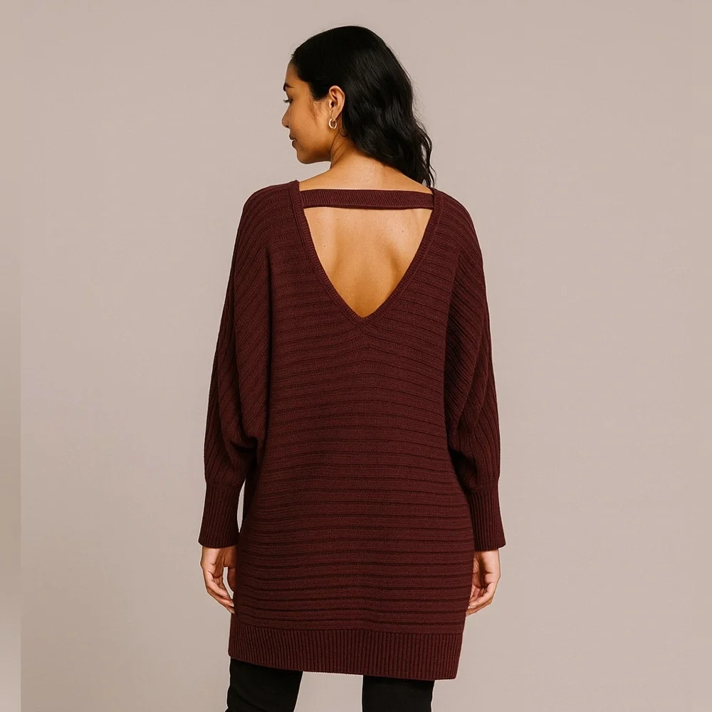 Soho New York & Company Burgundy Open Back Sweater Tunic Knit Pullover – Size M - Picture 3 of 14
